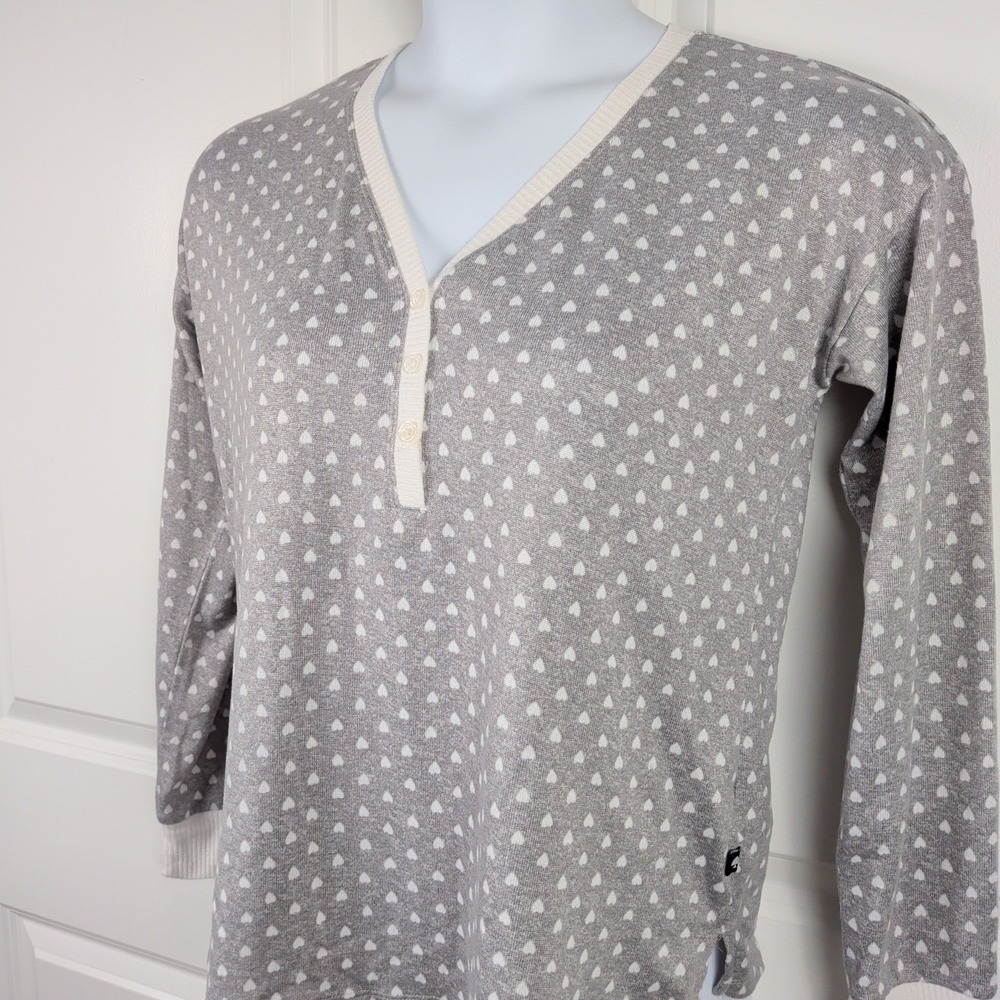Kate Spade New York Gray Heart Print Henley Pajama Top Small Loungewear Soft